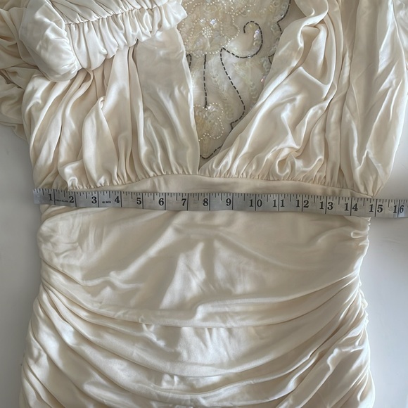 Vintage Filigree Ivory White Ruched Drape Glam Rock Dynasty Dress size 14 - Picture 8 of 8